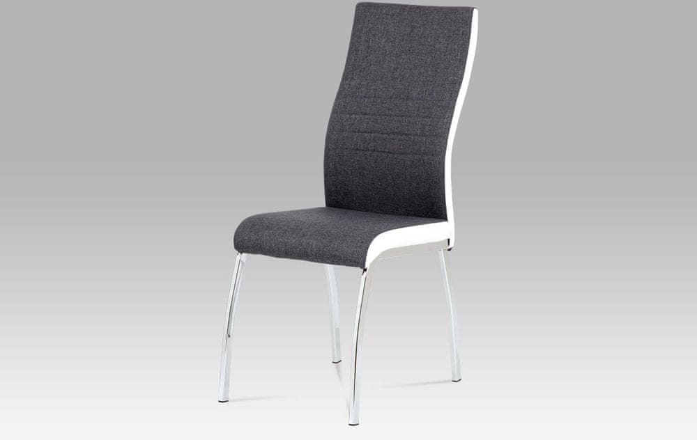 Autronic Jedálenská stolička šedá látka + biela koženka / chróm DCL-433 GREY2